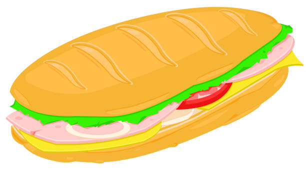 식빵 - sandwich ham white background lunch stock illustrations