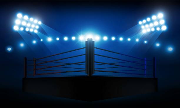 ilustrações de stock, clip art, desenhos animados e ícones de boxing ring arena and spotlight floodlights vector design. - wrestling