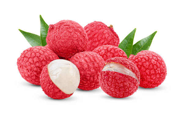 istock Lychee with leaves isolated on white background 1215937591