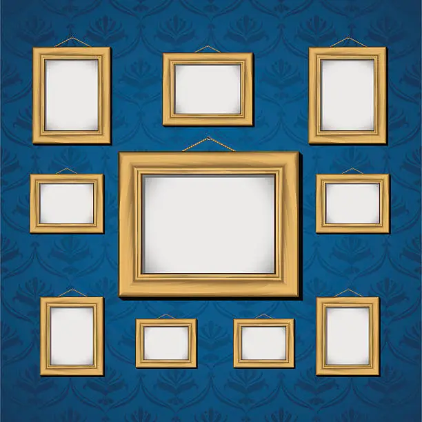 Vector illustration of Picture Frames On Blue Wall
