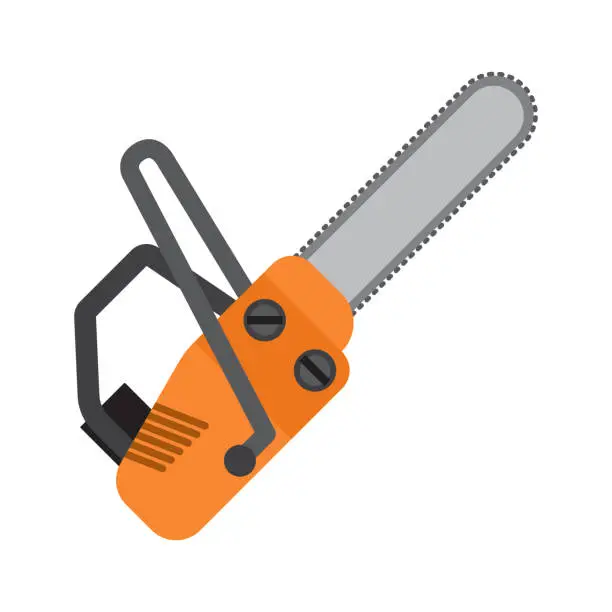 Vector illustration of Orange Chainsaw Flat Vector Icon