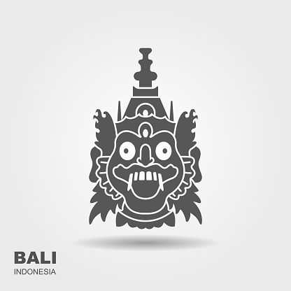 Barong. Traditional ritual Balinese mask. Flat icon. Stylized vector illustration