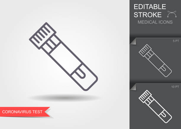Tube with a test for coronavirus. Linear medical symbols with editable stroke with shadow Tube with a test for coronavirus. Linear medical symbols with editable stroke with shadow blood testing stock illustrations