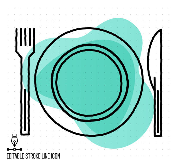 Fusion Restaurant Vector Editable Line Illustration Hand drawn doodle icon for fusion restaurant to use as vector design element. Minimalistic symbol made in the style of editable line illustration. lunch designs stock illustrations