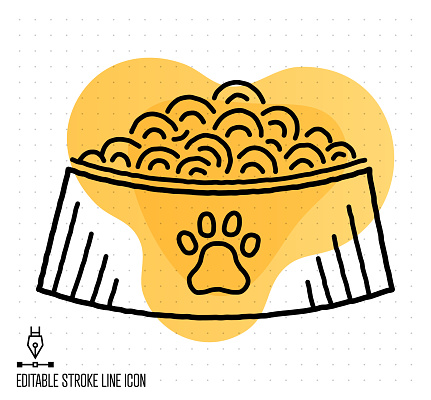 Hand drawn doodle icon for pet food to use as vector design element. Minimalistic symbol made in the style of editable line illustration.