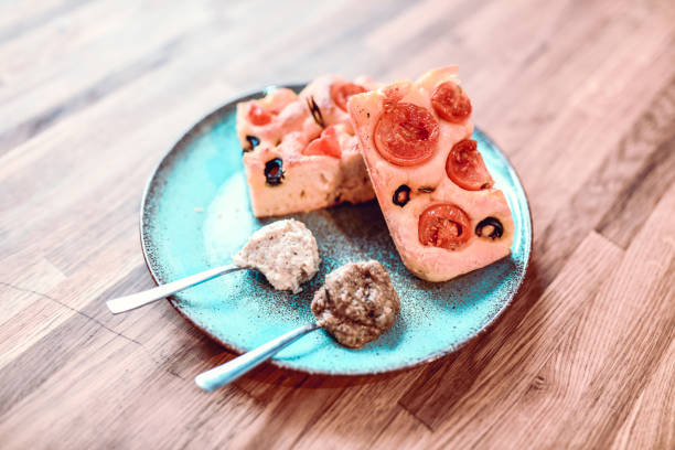 istock Home Vegetarian Pizza, Hummus, Mayo And Pesto Sauce 1215942964