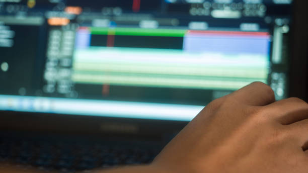 istock video editting timeline with hand close up 1215943232