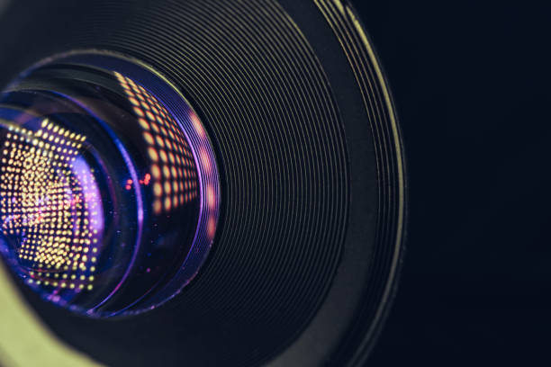 istock Close up beautiful camera lens on a black background. Macro photography view. 1215946908