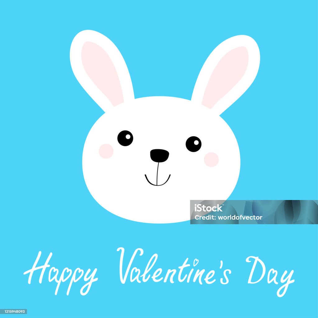 Biểu Tượng Đầu Thỏ Thỏ Trắng Chúc Mừng Ngày Valentine Nhân Vật Hài Hước  Hoạt Hình Kawaii Dễ Thương Thiệp Chúc Mừng Em Bé Nền Màu Xanh Thiết Kế  Phẳng Hình minh