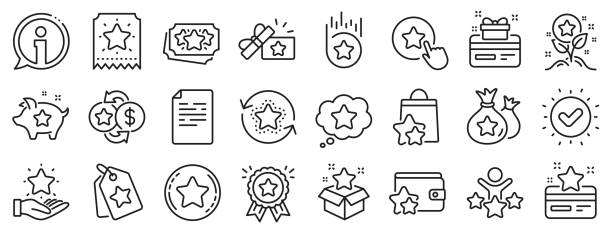 ilustrações de stock, clip art, desenhos animados e ícones de loyalty program line icons. bonus card, redeem gift and discount coupon. vector - redeem