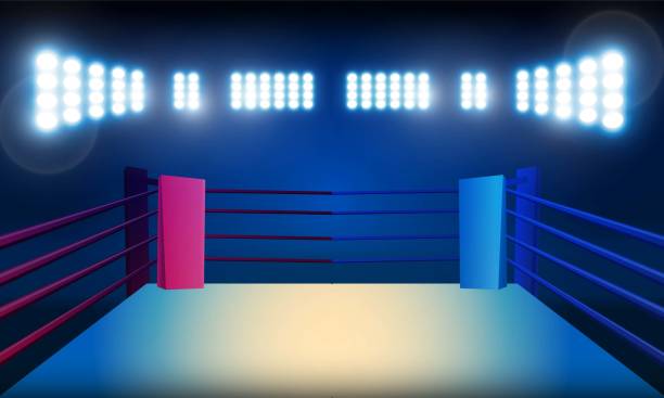 бокс кольцо арене и прожектор прожекторов вектор дизайна. - boxing ring fighting rope stadium stock illustrations