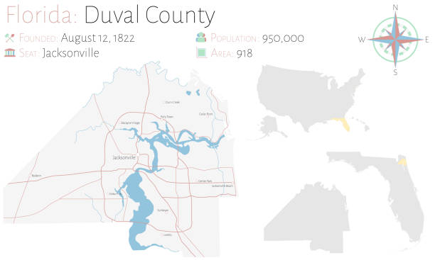 Map of Duval County in Florida Large and detailed map of Duval county in Florida, USA. jacksonville symbol stock illustrations
