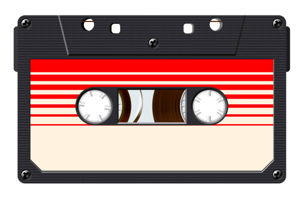 ilustraciones, imágenes clip art, dibujos animados e iconos de stock de cassette con etiqueta retro como objeto vintage para el diseño de cinta de mezcla de renacimiento de los años 80 - retro revival music audio cassette old