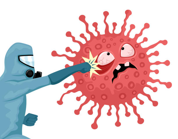 illustrations, cliparts, dessins animés et icônes de medic se bat avec le coronavirus. - slug bacterium monster virus