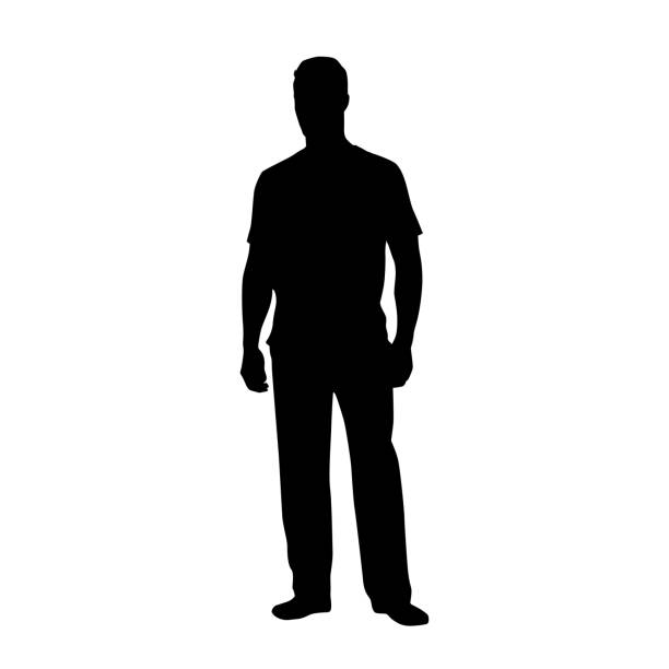 istock Adult man silhouette. Casual clothing. Isolated vector illustration. Standing man, front view 1215952225
