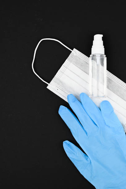 istock Antiseptic and dressing. on a flat lay. view from above. place for writing. Black background. Novel coronavirus COVID-19 1215952815