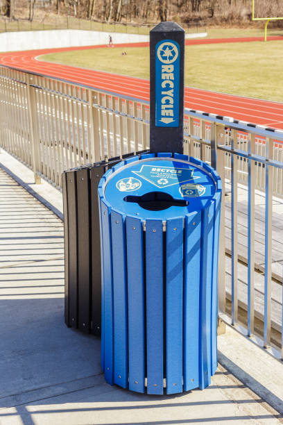 istock Blue recycling box outdoor by the sidewalk 1215962834