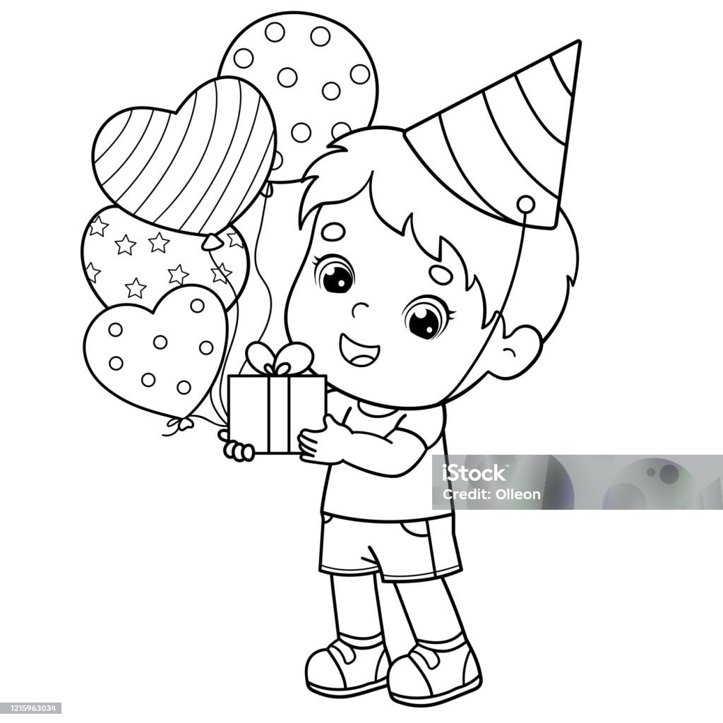 Ilustración de Esquema De Página Para Colorear De Un Niño De Dibujos Animados Con Regalo Y Globos Cumpleaños Libro Para Colorear Para Niños y más Vectores Libres de Derechos de Página de Ilustración de Esquema De Página Para Colorear De Un Niño De Dibujos Animados Con Regalo Y Globos Cumpleaños Libro Para Colorear Para Niños y más Vectores Libres de Derechos de Página de