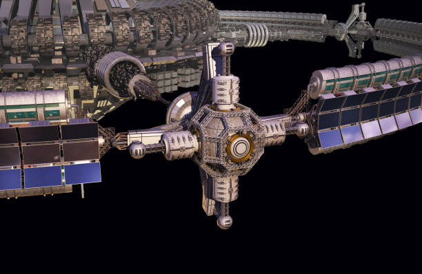 istock Detailed interstellar spaceship isolated on black 1215965424
