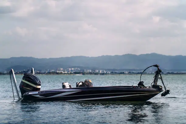 Bass boat in the lake.