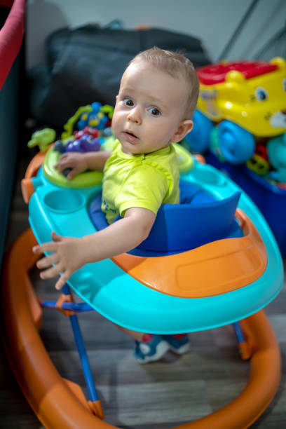istock First steps of the boy in a baby walker 1215967332