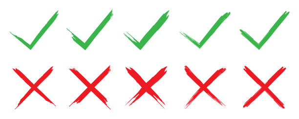 Checkmark cross vector icons isolated on white background. Green red tick set of cross and checkmark. Vintage doodle icon with green checkmark cross brush. Checkmark cross vector icons isolated on white background. Green red tick set of cross and checkmark. Vintage doodle icon with green checkmark cross brush. EPS 10 tick off stock illustrations