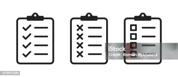 Klembord Checklist Of Document Vector Geïsoleerde Pictogrammen Of Tekens Klembord Met Vinkjekruis En Tekst Klembordconceptvector Checklistdocument Pictogramvector Klembord Stockvectorkunst en meer beelden van Pictogram