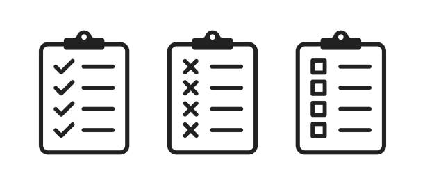 Clipboard checklist or document. Vector isolated icons or signs. Clipboard with checkmark cross and text. Clipboard concept vector. Checklist document. Clipboard icon vector. Clipboard checklist or document. Vector isolated icons or signs. Clipboard with checkmark cross and text. Clipboard concept vector. Checklist document. Clipboard icon vector. EPS 10 clipboard stock illustrations