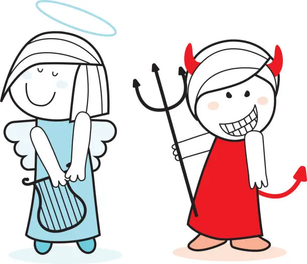Vector illustration of Angel and evil
