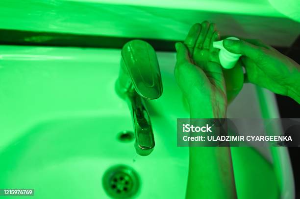 The Concept Of Microbes On The Hands Мыть Руки И Гигиена Closeup On A Black Background The Concept Of Coronavirus Hand Washing And Hygiene Concept Stock Photo - Download Image Now