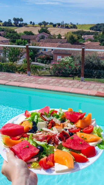 summer salad - france holiday villa built structure vertical imagens e fotografias de stock