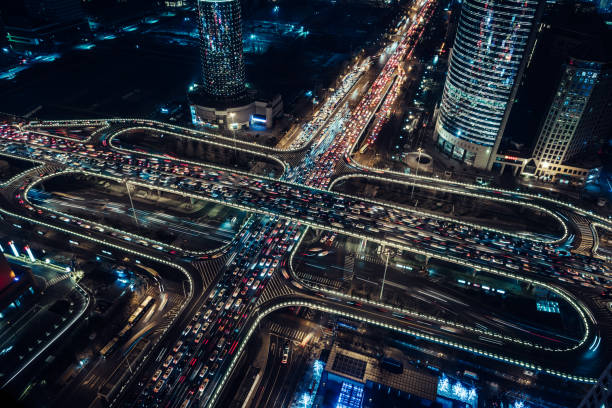 istock Aerial View of Beijing Traffic and Road Intersection at Rush Hour 1215981749