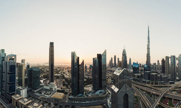 istock Panoramic View of Dubai Skyline at Sunrise 1215981977