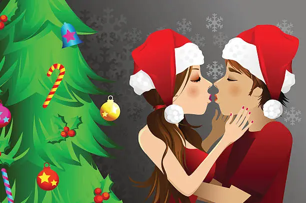 Vector illustration of christmas kiss