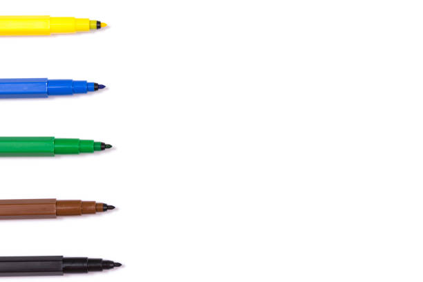 istock Colorful marker pen set on isolated background with clipping path. Vivid highlighter and blank space for your design or montage. 1215986877