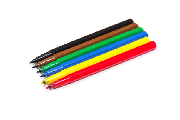 istock Colorful marker pen set on isolated background with clipping path. Vivid highlighter and blank space for your design or montage. 1215986878