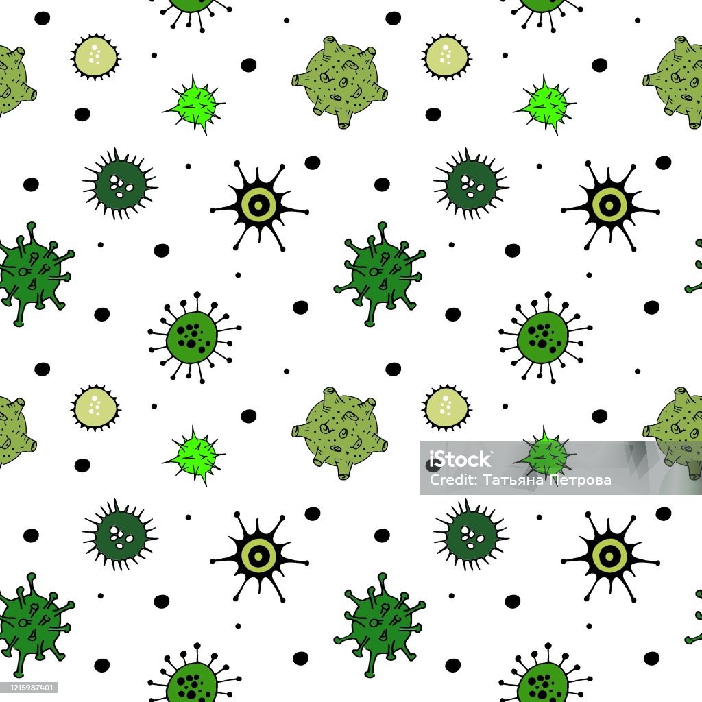 Virus Và Vi Khuẩn Vẽ Nguệch Ngoạc Mô Hình Màu Xanh Lá Cây Phông ...