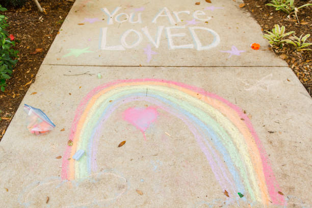 istock Covid-19 Inspirational Sidewalk Chalk Art 1215989313