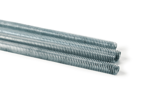 Steel threaded rods isolated on white background