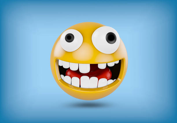 istock Emoji with a squint and without a tooth - isolated on blue background 1215999128
