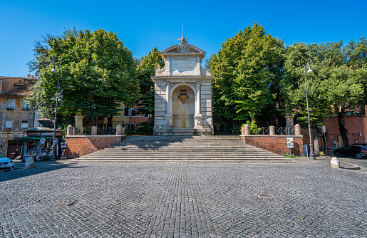 Piazza Trilussa (Trilussa Square) in Rome on a sunny summer morning. Italy