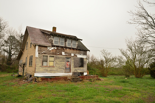 A condemned ramshackle house waiting to fall down or be used to train local firefighter, whichever comes first