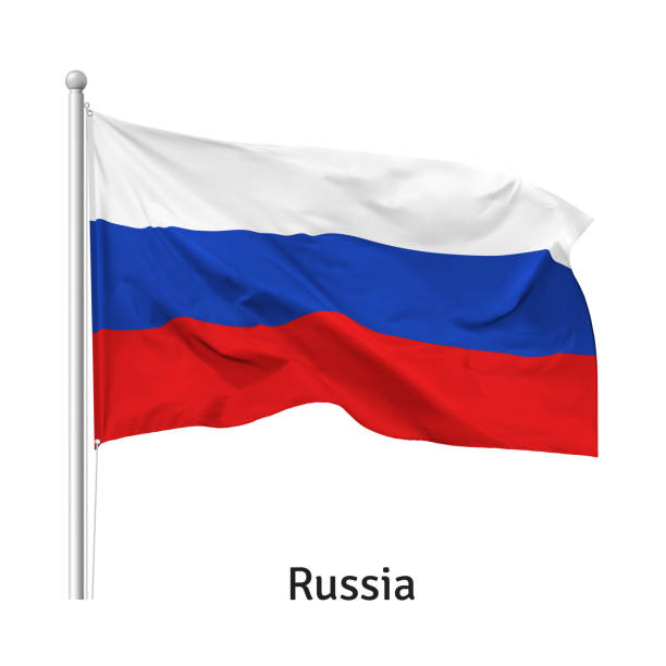 istock Flag of the Russian Federation in the wind on flagpole, vector 1216011554