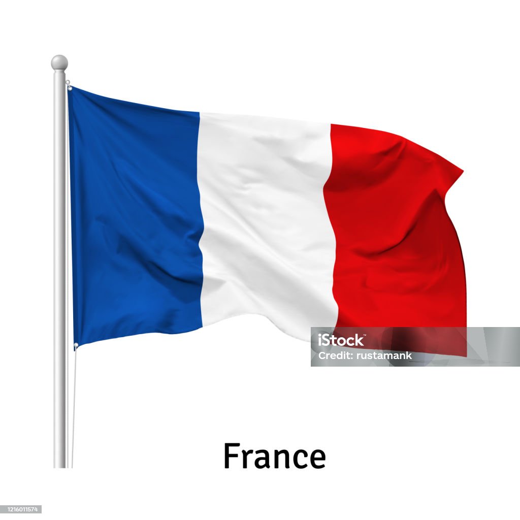 깃대에 바람에 프랑스 공화국의 국기, 벡터 - 로열티 프리 기 벡터 아트
