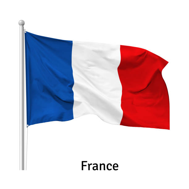flaga republiki francuskiej na wietrze na maszcie, wektor - francia stock illustrations