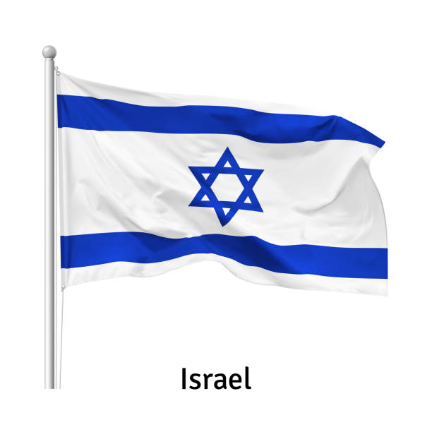 flagge des staates israel im wind auf fahnenmast, vektor - jewish state stock-grafiken, -clipart, -cartoons und -symbole