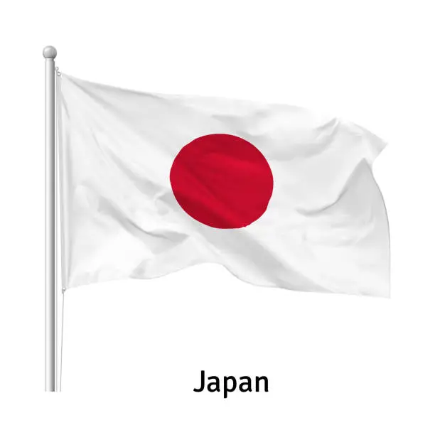 Vector illustration of Flag of the Japan in the wind on flagpole, vector