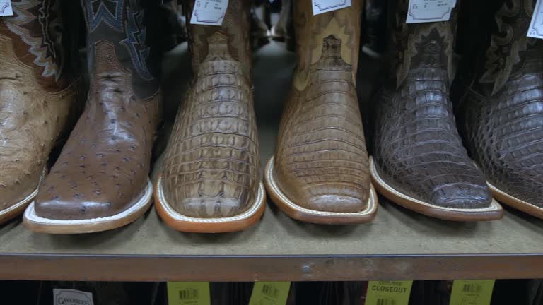 Row of cowboy boots on shelf