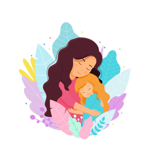 illustrazioni stock, clip art, cartoni animati e icone di tendenza di concetto di festa della mamma. stile piatto. illustrazione vettoriale. madre e figlia - mothers day or children and female and mother not icons not fathers day not tulips not backgrounds