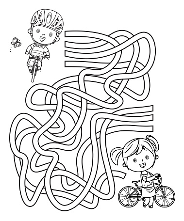 Vector Maze, Happy kids on bicycles